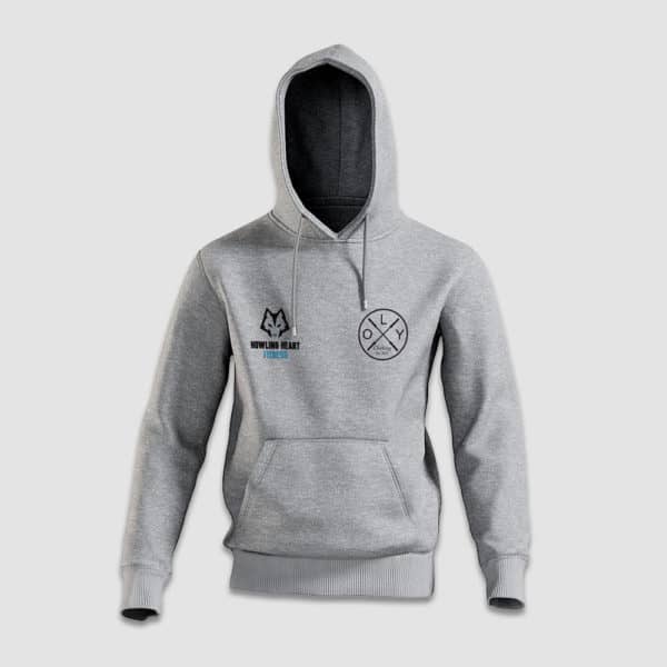 Grey Hoodie with Howling Heart Fitness and Oly Clothing Logo