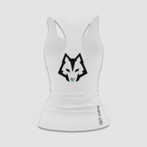 Grey R-Vest Back with Howling Heart Fitness Logo