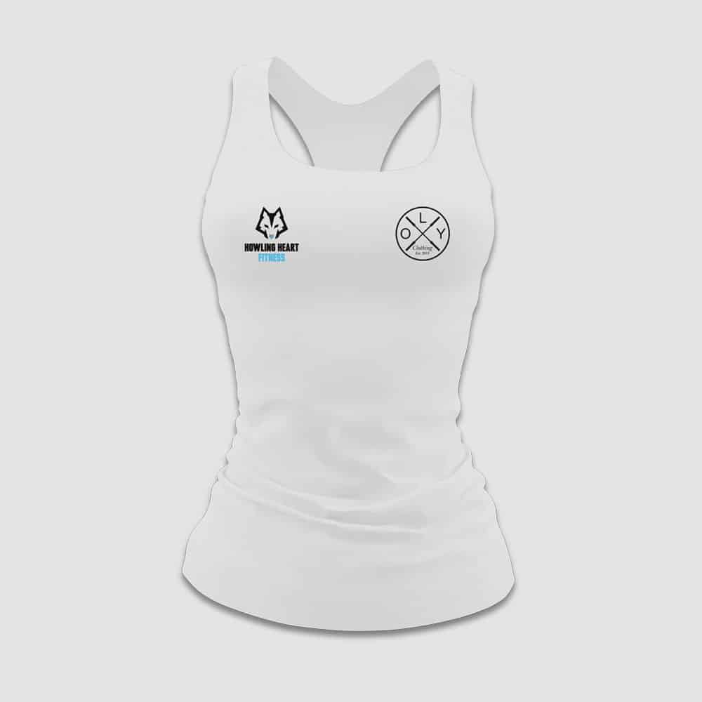 Grey R-Vest Front with Howling Heart Fitness and Oly Clothing Logo