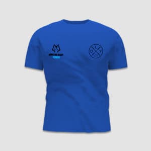 Blue T-shirt Front with Howling Heart Fitness and Oly Clothing Logo
